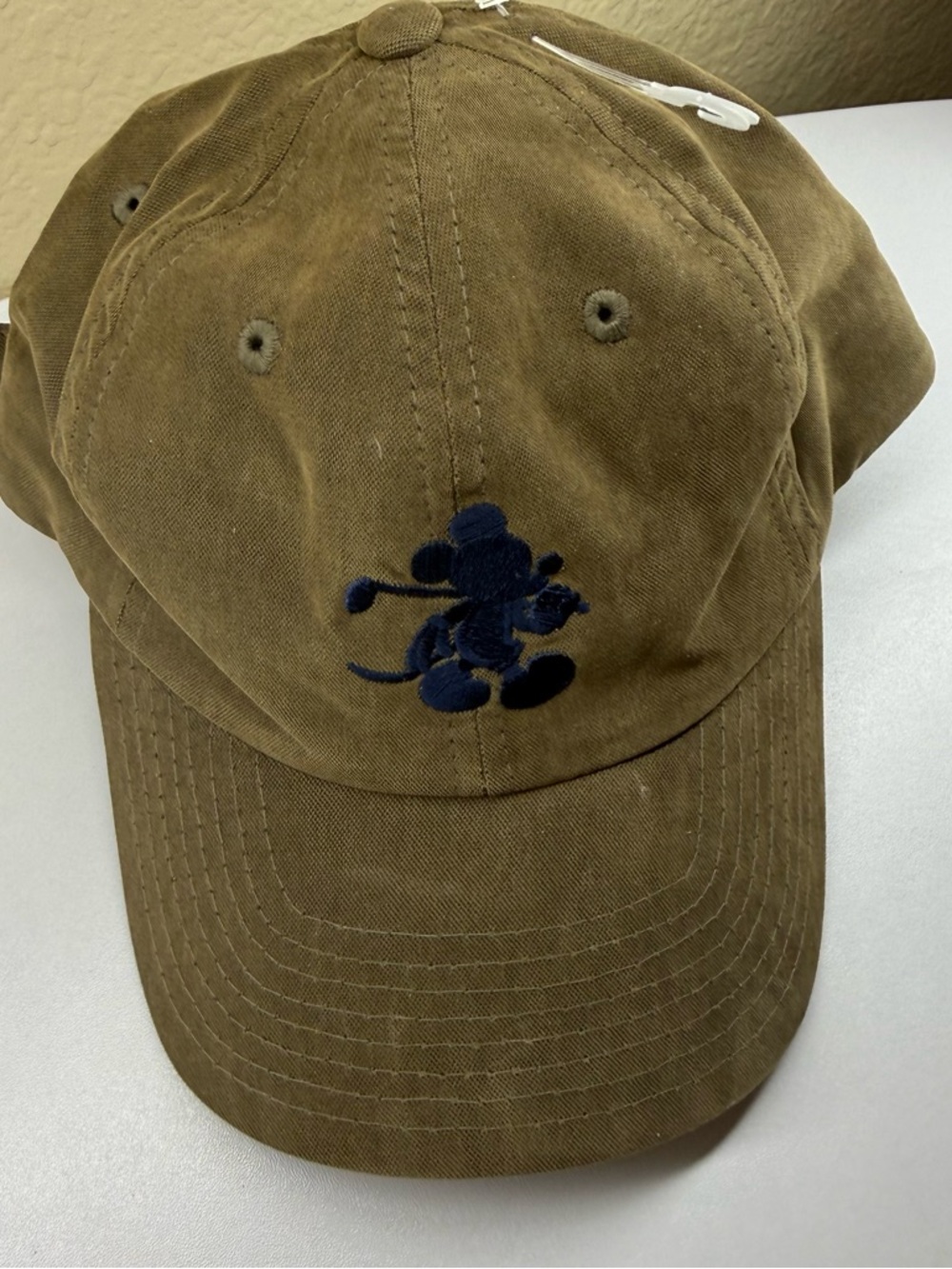 Disney Brown and White Baseball Cap with Mickey Tag